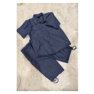 Linea Uomo Blue Button Down Shirt & Short Set - Sz. XXL (Shirt) 36 (Shorts)